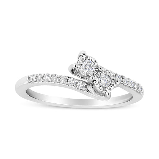 Bids.com 10K White Gold 1/4 Cttw Miracle Set Round Cut Diamond Two-Stone Ring (H-I Color, I2 Clarity) - Size 7 Rings