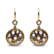Bids.com 18K Yellow Gold 1 2/3 Cttw Diamond and Blue Sapphire Bezel Set Gemstone Cluster Medallion Dangle Earrings (Brown and G-H Color, SI1-SI2 Clarity) Earrings