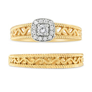 Bids.com 14K Yellow Gold Plated .925 Sterling Silver 1/5 Cttw Diamond Halo and Milgrain Finish Engagement Ring Bridal Set (I-J Color I3 Clarity) - Size 7 Rings