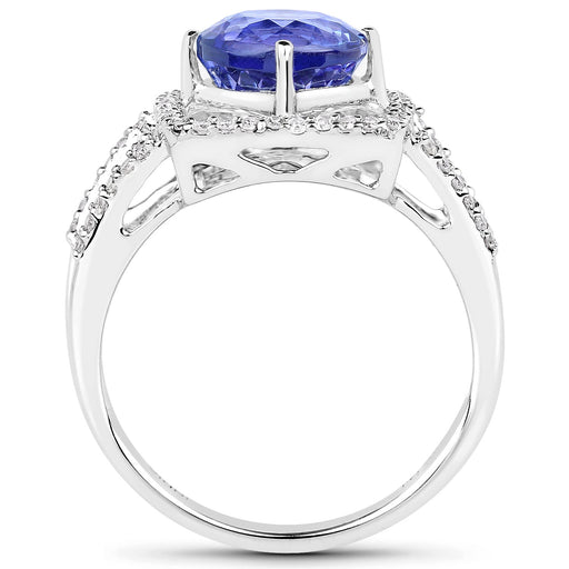 Bids.com 14K White Gold 3.26 Carat Genuine Tanzanite and White Diamond Ring Rings