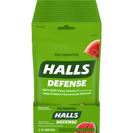 Halls Cough Drops Halls Cough Drops Defense Vitamin C Supplement Bag, Watermelon Flavor - 30 Drops/Bag, 12/Case Messenger Bags