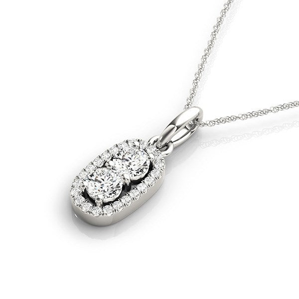Bids.com Outer Oval Shaped Two Stone Diamond Pendant in 14k White Gold (5/8 cttw) Necklaces