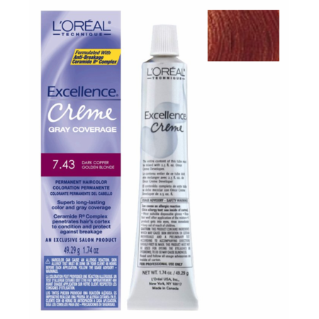 L'Oreal L'Oreal Excellence Dark Copper Golden Blonde #7.43 Creme Permanent Hair Color, 1.74 Oz Hair Color White Smoke