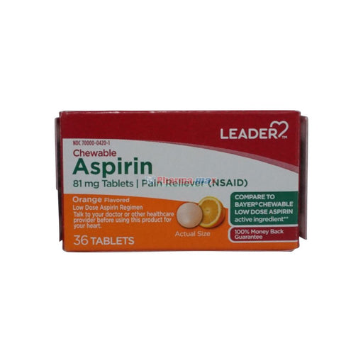 Leader Leader™ Low Dose Aspirin (81 mg) – Orange Flavor Medicine & Drugs