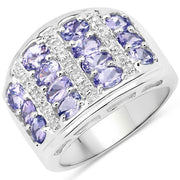 Bids.com 2.42 Carat Genuine Tanzanite and White Topaz .925 Sterling Silver Ring Rings
