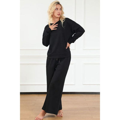 Double Take | Textured Long Sleeve Top and Drawstring Pants Set