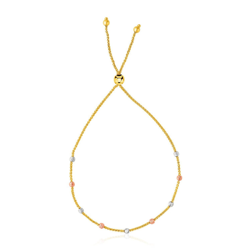 Bids.com 14k Tri-Color Gold Textured Bead Station Lariat Bracelet Bracelets