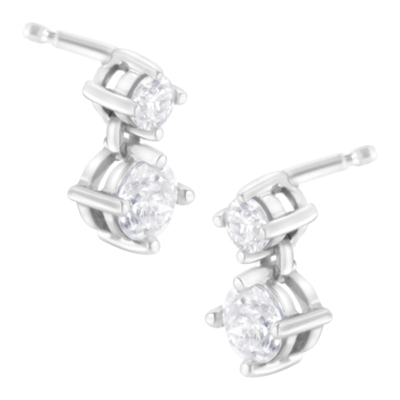Bids.com 14K White Gold 1 cttw Double Diamond Stud Earrings (H-I Clarity, SI2-I1 Color) Earrings