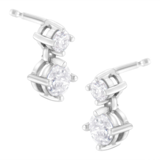 Bids.com 14K White Gold 1 cttw Double Diamond Stud Earrings (H-I Clarity, SI2-I1 Color) Earrings