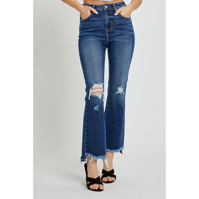 RISEN High Rise Distressed Crop Flare Jeans