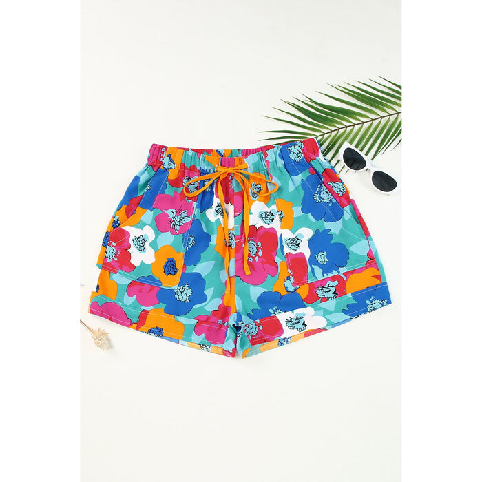 Drawstring Printed High Waist Shorts