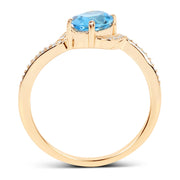 Bids.com 1.04 Carat Genuine Swiss Blue Topaz and White Diamond 14K Yellow Gold Ring Rings