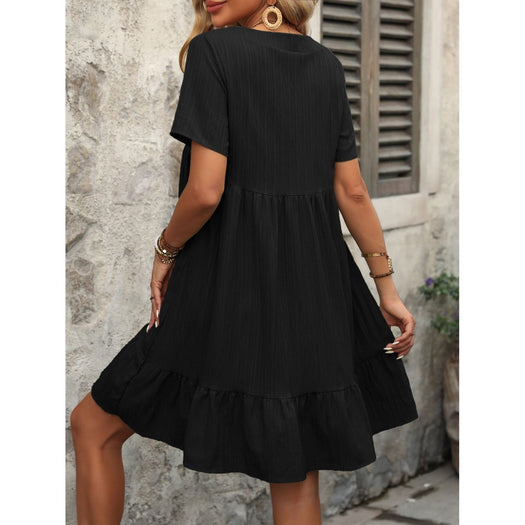 V-Neck Short Sleeve Mini Dress