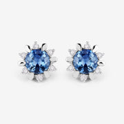 Bids.com 1.87 Carat Genuine Blue Sapphire and White Diamond 14K White Gold Earrings Earrings