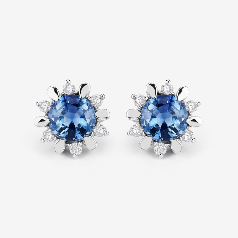 Bids.com 1.87 Carat Genuine Blue Sapphire and White Diamond 14K White Gold Earrings Earrings