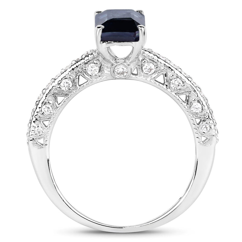 Bids.com 1.55 Carat Genuine Blue Sapphire and White Diamond 14K White Gold Ring (I Color, SI Clarity) Rings