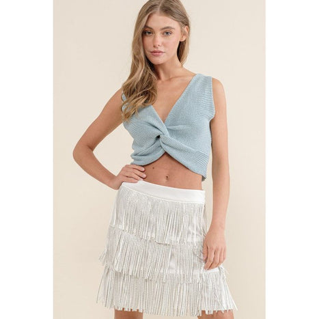 RHINESTONE SUEDE FRINGE SKIRT