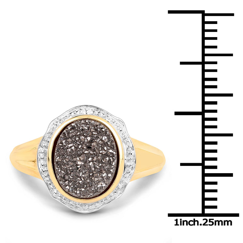 Bids.com 14K Yellow Gold Plated 4.50 Carat Genuine Drusy Quartz .925 Sterling Silver Ring Rings