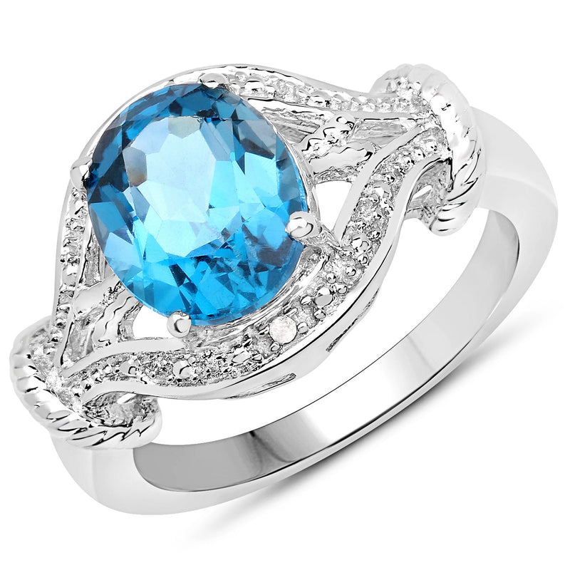 Bids.com 3.26 Carat Genuine London Blue Topaz & White Diamond .925 Sterling Silver Ring Rings
