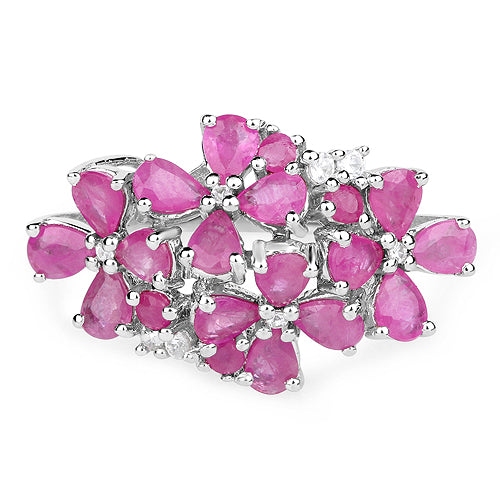Bids.com 3.51 Carat Genuine Ruby and White Zircon .925 Sterling Silver Ring Rings