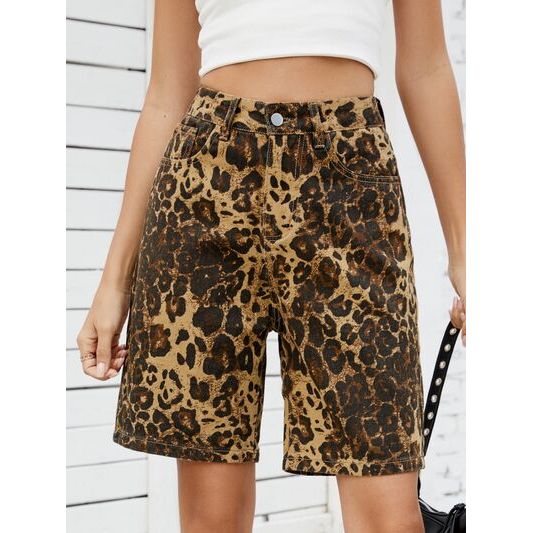 Mill's Beauty Supply Leopard High Waist Denim Shorts