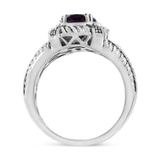 Bids.com .925 Sterling Silver Prong Set Natural Oval Shape 9X7 MM Purple Amethyst Solitaire and Diamond Accent Ring (I-J Color, I1-I2 Clarity) - Ring Size 7 Rings