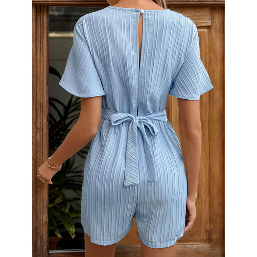 Tied V-Neck Short Sleeve Romper