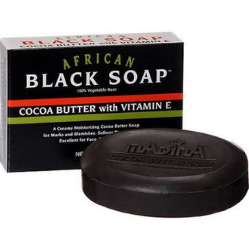 Madina Madina African Black Soap Cocoa Butter With Vitamin E 3.5 Oz Bath & Body