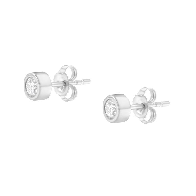 Bids.com 10K White Gold 1/4 Cttw Round Brilliant-Cut Near Colorless Diamond Bezel-Set Stud Earrings (H-I Color, I1-I2 Clarity) Earrings