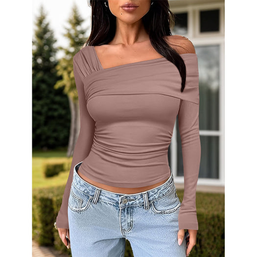 Ruched One Shoulder Long Sleeve T-Shirt