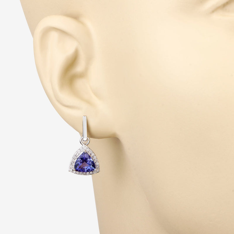 Bids.com 3.86 Carat Genuine Tanzanite and White Diamond 14K White Gold Earrings Earrings