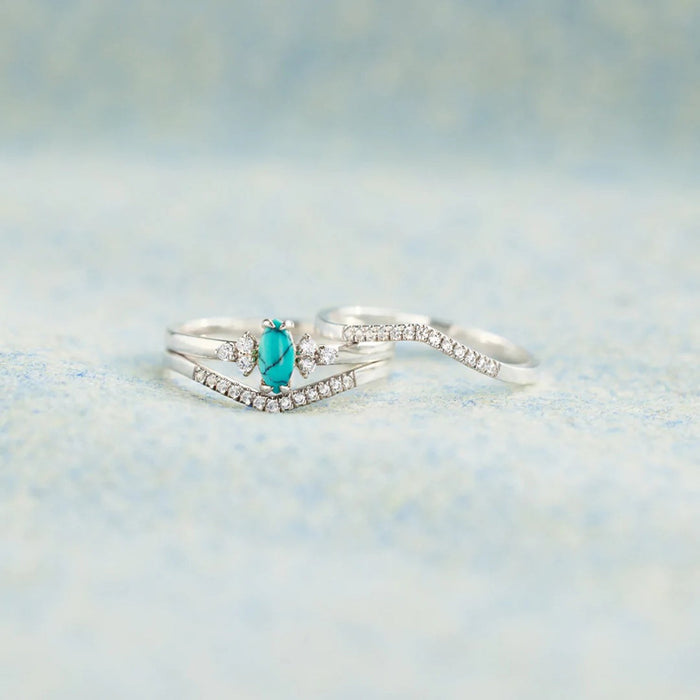 Artificial Turquoise V Shape Inlaid Zircon Ring