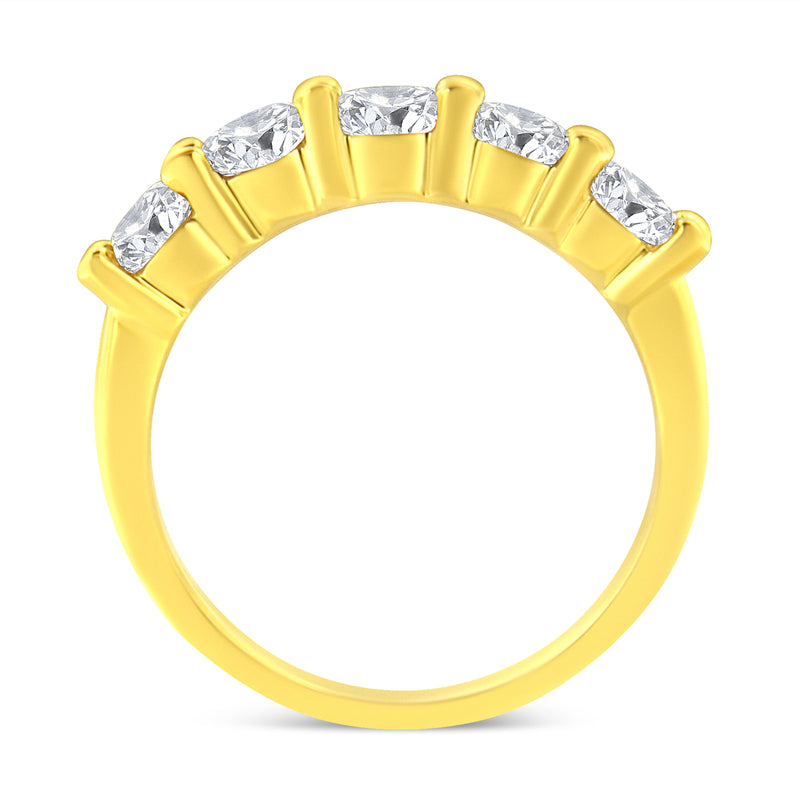 Bids.com 14K Yellow Gold Plated .925 Sterling Silver 1 1/2 Cttw Shared Prong Set Brilliant Round-Cut Diamond Anniversary or Wedding Band Ring (K-L Color, SI2-I1 Clarity) - Size 7 Rings