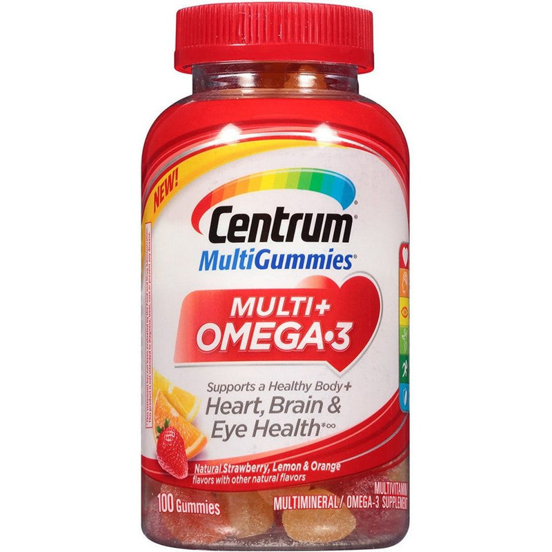 Centrum Centrum MultiGummies Omega 3 Gummy Multivitamin For Adults, Multivitamin/Multimineral Supplement, Strawberry/Lemon/Orange Flavors Health & Beauty White Smoke