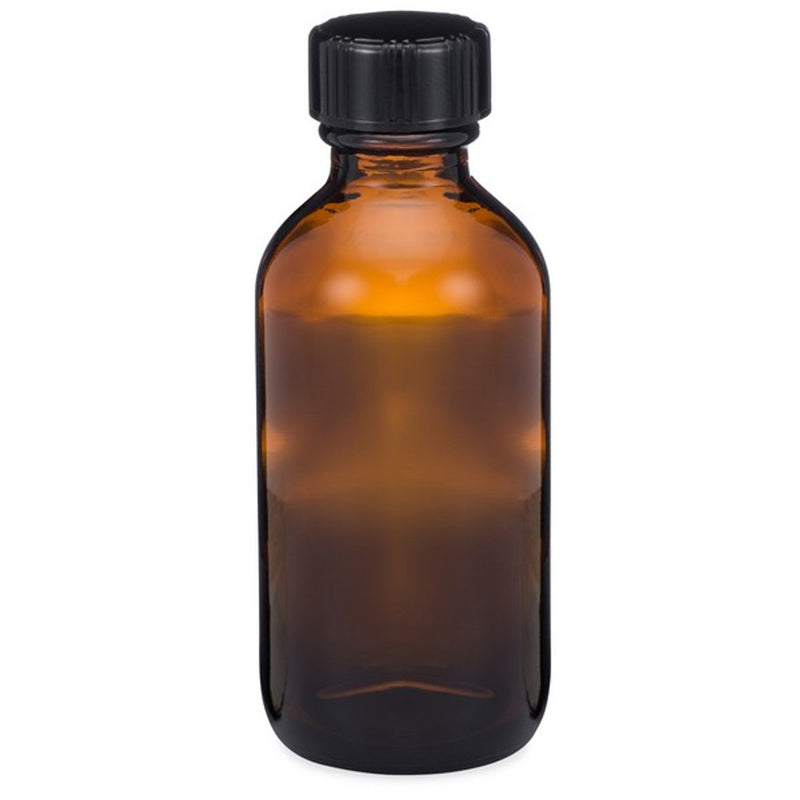 Berlin Packaging 2 oz. Amber Glass Boston Round Bottles with Black Polypropylene Screw Caps (96-Pack) Science & Laboratory