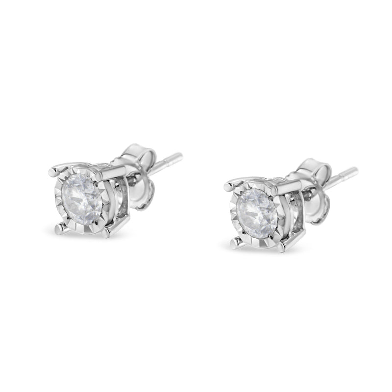 Bids.com .925 Sterling Silver 1/2 Cttw Near Colorless Round Brilliant-Cut Diamond Miracle-Set Stud Earrings (H-I Color, I2-I3 Clarity) Earrings