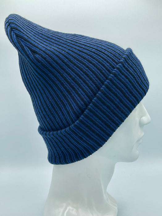 HAAKWEAR Cuffed Wide Ribbed Striped Beanie, Limited Edition, Black/Blue, Made in USA