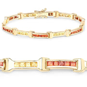 Bids.com 6.48 Carat Genuine Orange Sapphire and Yellow Sapphire .925 Sterling Silver Bracelet Bracelets