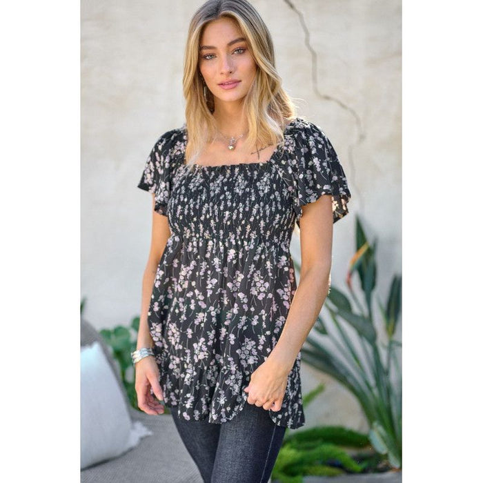 Floral Printed V-Neck Ruffle Top