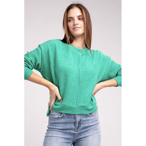 Brushed Melange Hacci Hi-Low Hem Sweater