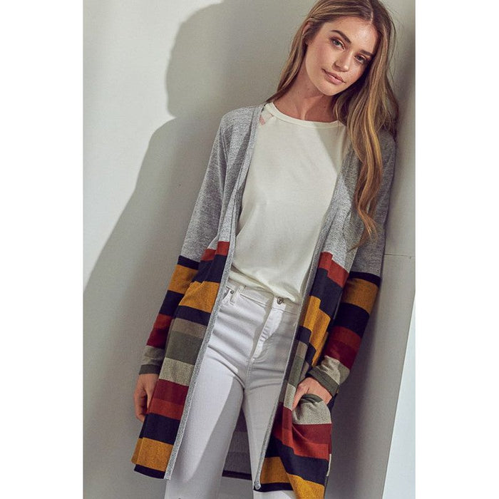 Lus Brushed Stripe Solid Mix Cardigan