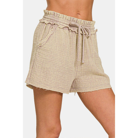 Zenana Washed Frayed Hem Drawstring Shorts