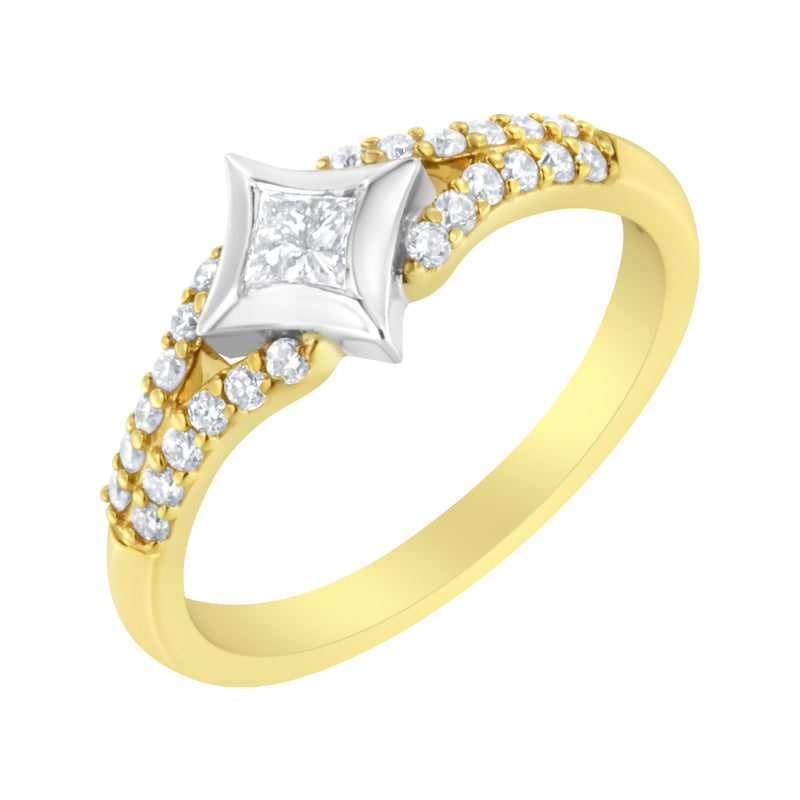 Bids.com 10K Two Tone Color 1/2 Cttw Diamond Kite and Split Shank Ring (H-I Color,SI2-I1 Clarity) Rings
