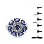 Bids.com 2.58 Carat Genuine Tanzanite & White Topaz .925 Sterling Silver Ring Rings