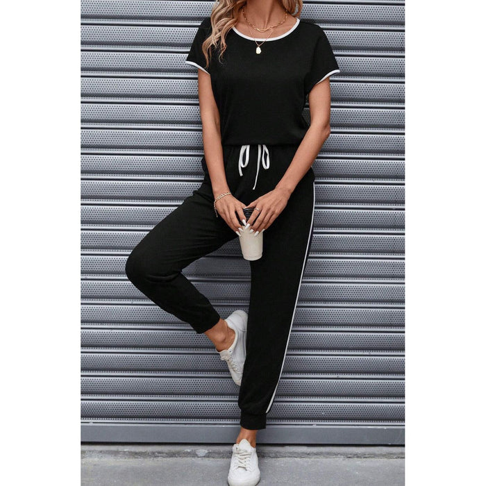 Contrast Trim Round Neck Top and Pants Set