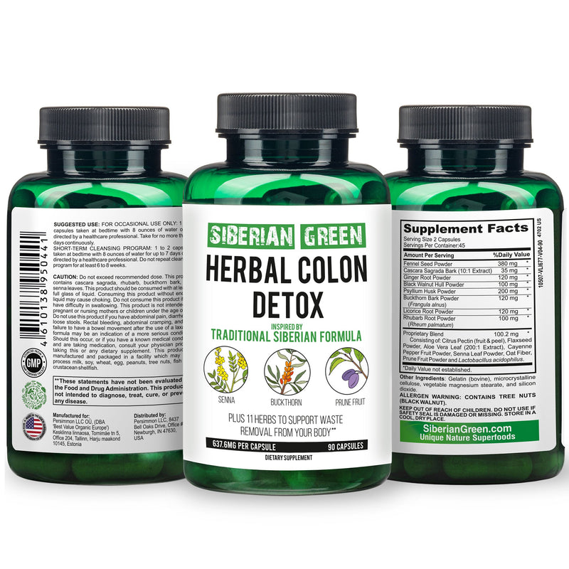SiberianGreen.com Siberian Green Herbal Colon Detox - 90 Capsules Herbs White Smoke