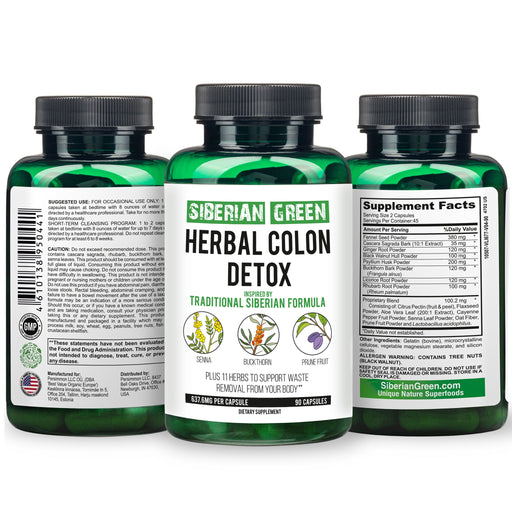 SiberianGreen.com Siberian Green Herbal Colon Detox - 90 Capsules Herbs White Smoke