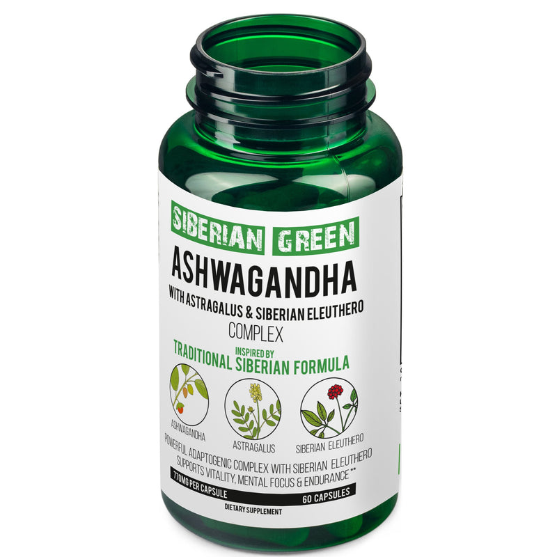 SiberianGreen.com Organic Ashwagandha, Astragalus & Siberian Ginseng Complex – 60 Vegan Capsules Herbs Light Gray
