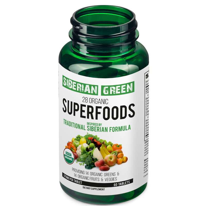 SiberianGreen.com 28 Organic Superfood Tablets – Essential Greens, Fruits & Veggies Herbs White Smoke