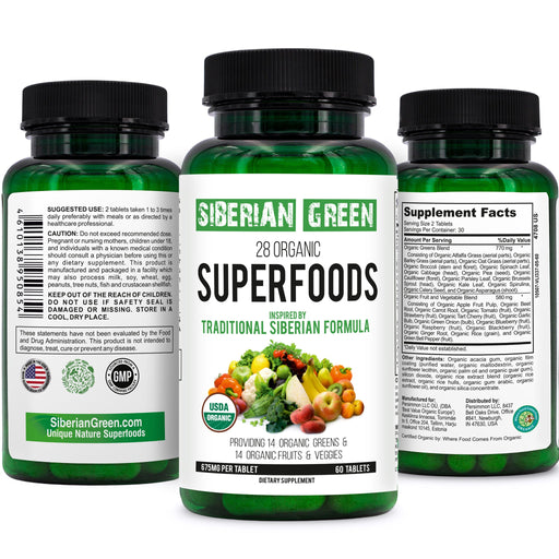 SiberianGreen.com 28 Organic Superfood Tablets – Essential Greens, Fruits & Veggies Herbs White Smoke